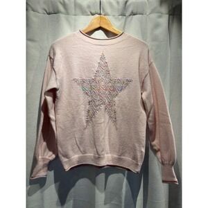 Democracy Womens Pink Star Graphic Crewneck Sweater Space Dye Knit XS